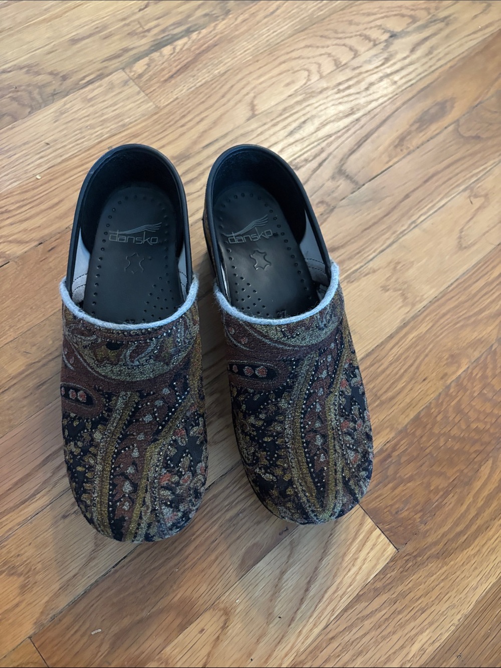 Dansko Men's Paisley Textile Slip-On Loafers in Black and Brown